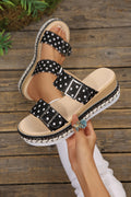 Color black Polka Dot Pattern Double Buckle Straps Hollow Out Platform Slippers