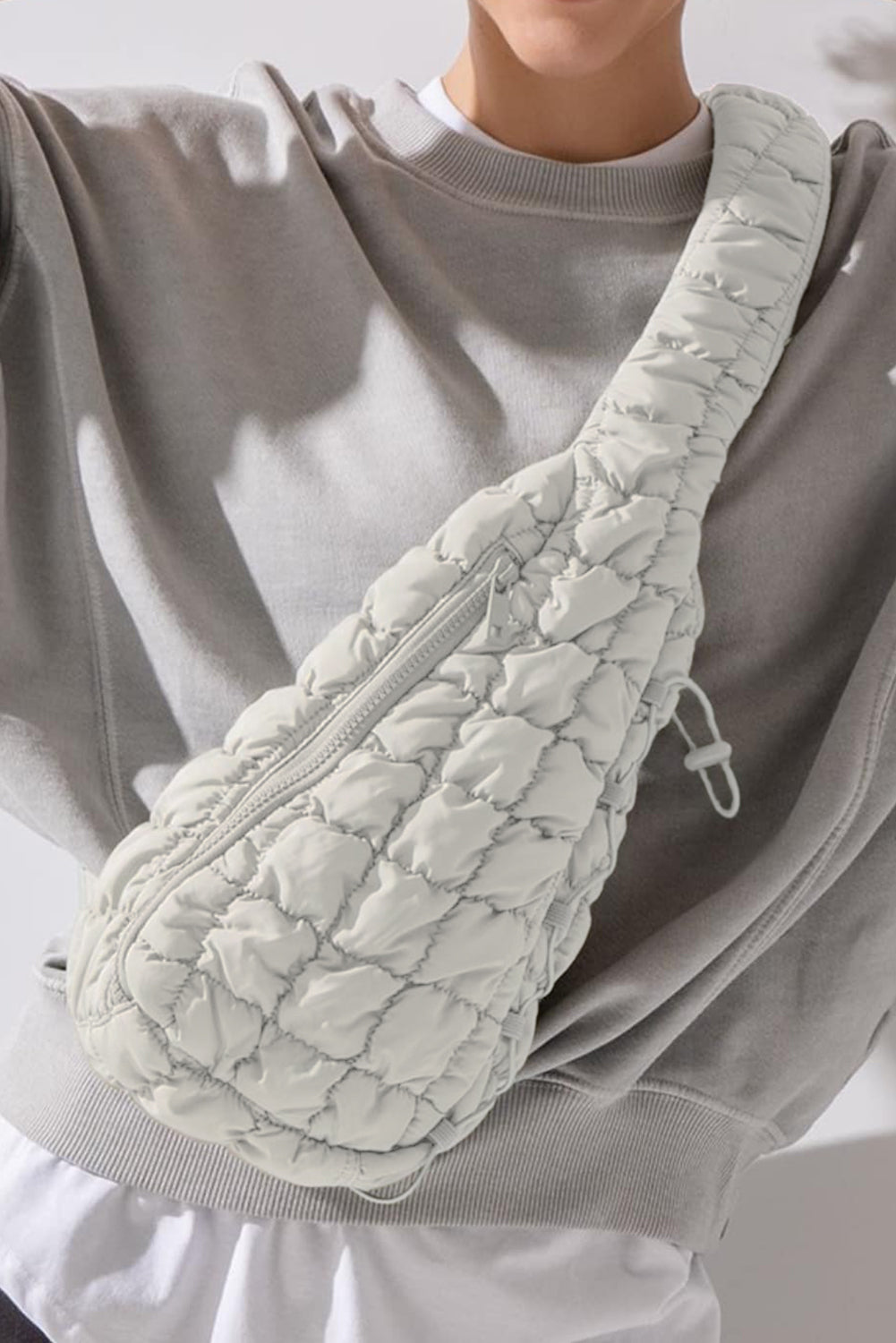 Black Marshmallow Quilted Drawstring Decor Sling Bag